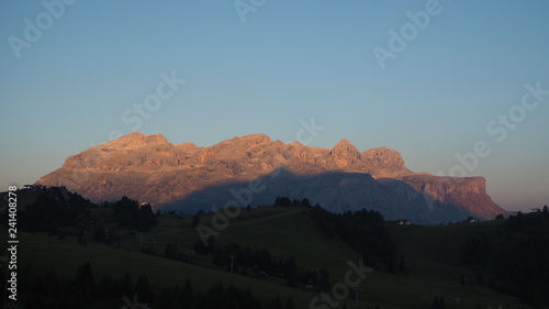 Great landscape to the Dolomites in Italy. Summer sunrise at Sella mountain range
