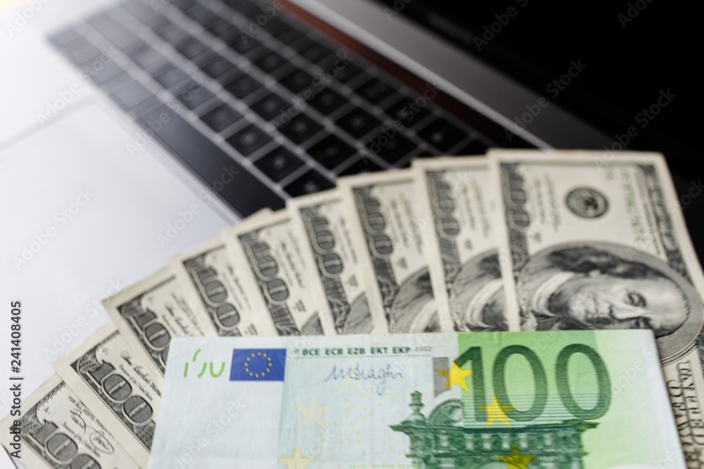 Background with american dollar and euro bills. Background with american dollar and euro bills.