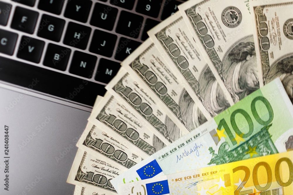 Background with american dollar and euro bills. Background with american dollar and euro bills.