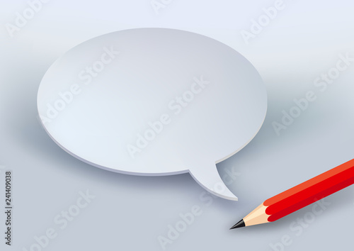 Concept du message avec une bulle de bande dessinée blanche et un crayon pour s’exprimer par écrit ou présenter une demande.