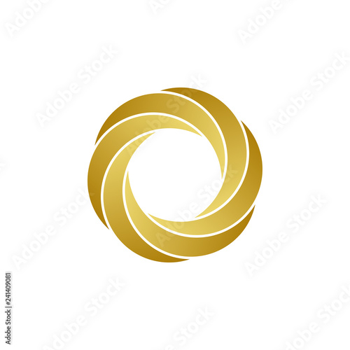 Abstract infinite loop logo, gold circle icon
