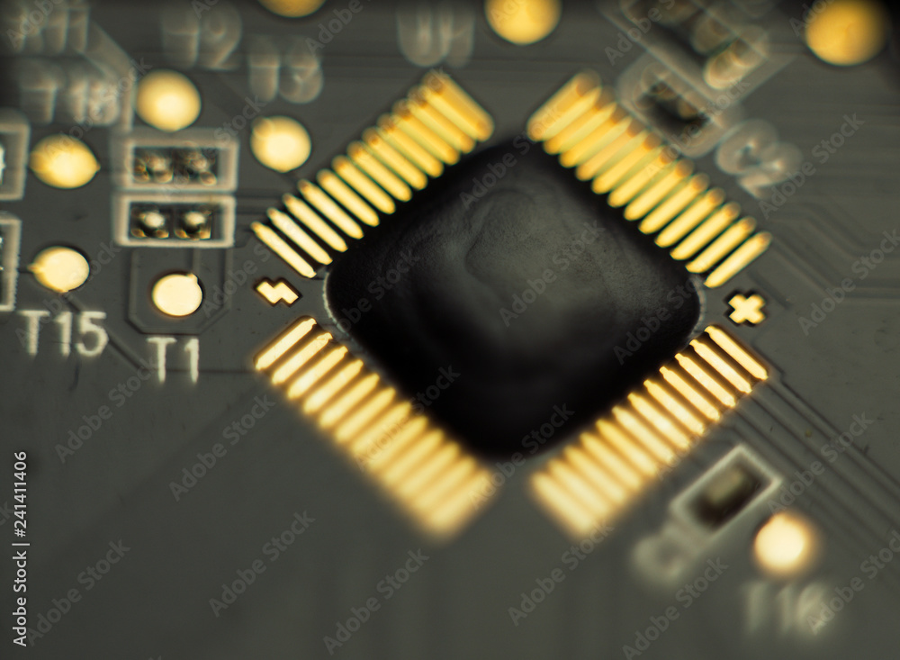 Macro photo of electronic circuit board close up Macro photo of electronic circuit board close up