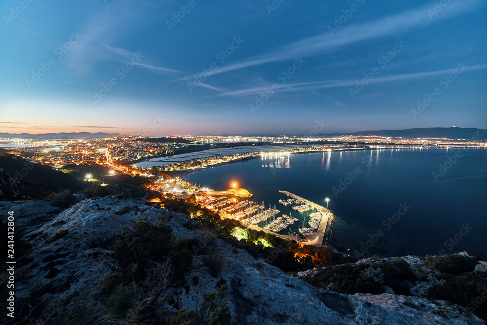 Cagliari city panorama at night