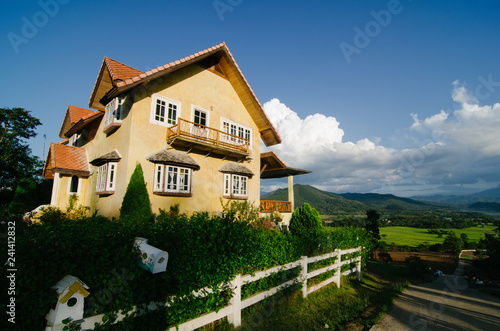 Wallpaper Mural Country yellow house in the pine wood Torontodigital.ca