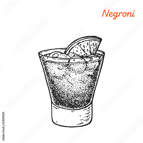 Negroni cocktail illustration. Alcoholic cocktails hand drawn vector illustration. Sketch style.
