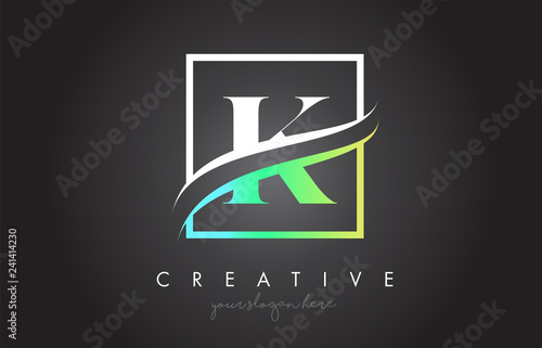 K Letter Logo Design with Square Swoosh Border and Creative Icon Design.