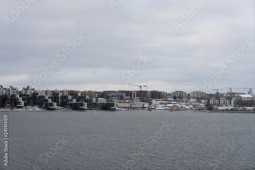 View Helsinki from sea, in winter time