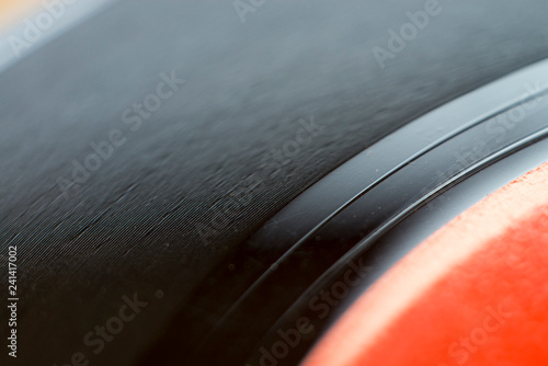 Close-up of Vinyl record music recording support photo