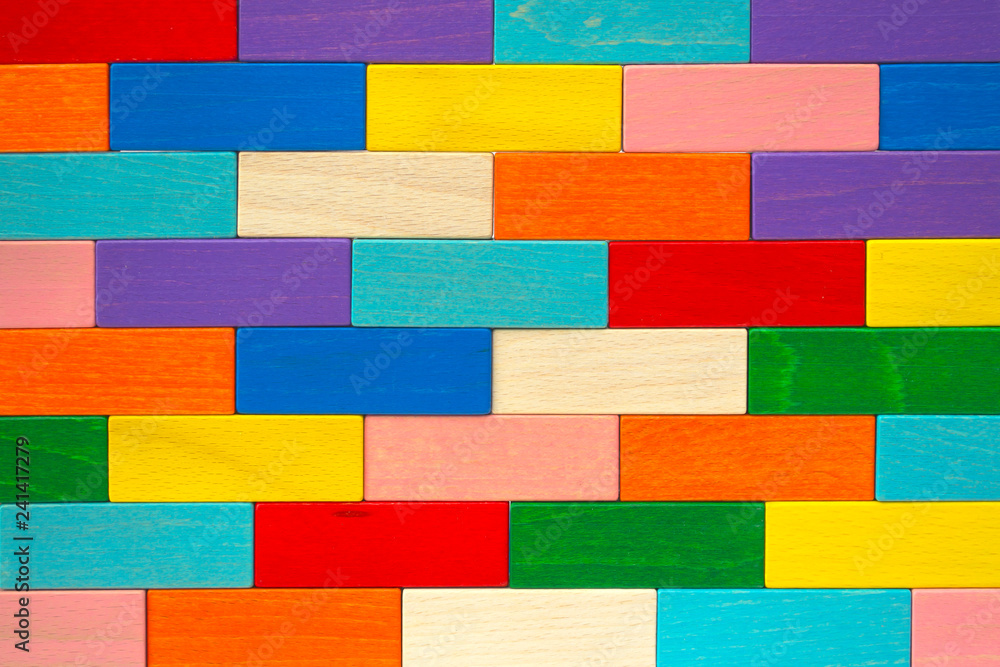 Wall from colorful wooden blocks Wall from colorful wooden blocks