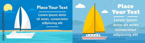 Ocean yacht banner set. Flat illustration of ocean yacht vector banner set for web design