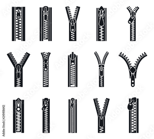 Clothing zipper icon set. Simple set of clothing zipper vector icons for web design on white background