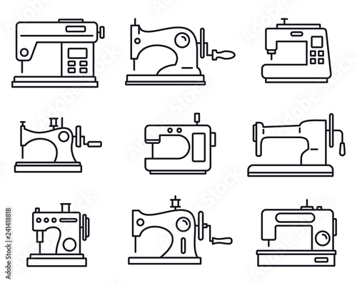 Fabric sew machine icon set. Outline set of fabric sew machine vector icons for web design isolated on white background