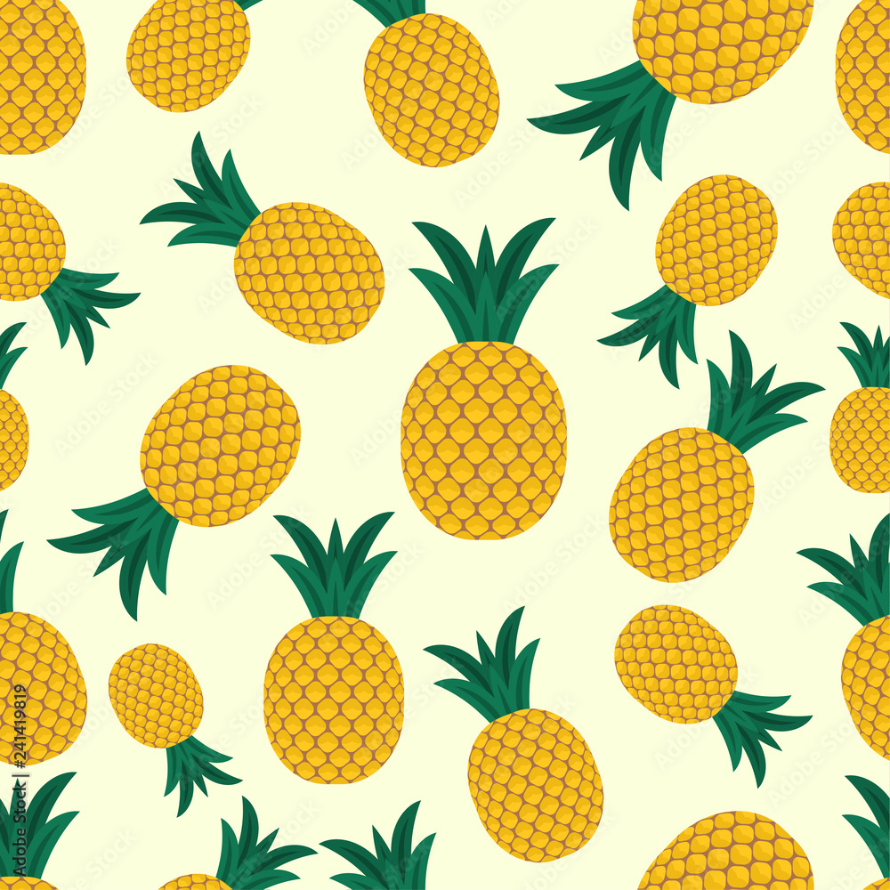 Bright seamless vector pattern with ripe pineapples. Summer colorful tropical textile print. Vector graphics Bright seamless vector pattern with ripe pineapples. Summer colorful tropical textile print. Vector graphics