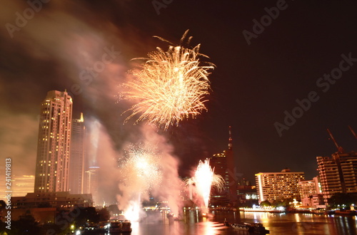 new year celebration fireworks on Cho Phraya river in Thailand