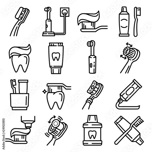 Toothbrush icon set. Outline set of toothbrush vector icons for web design isolated on white background