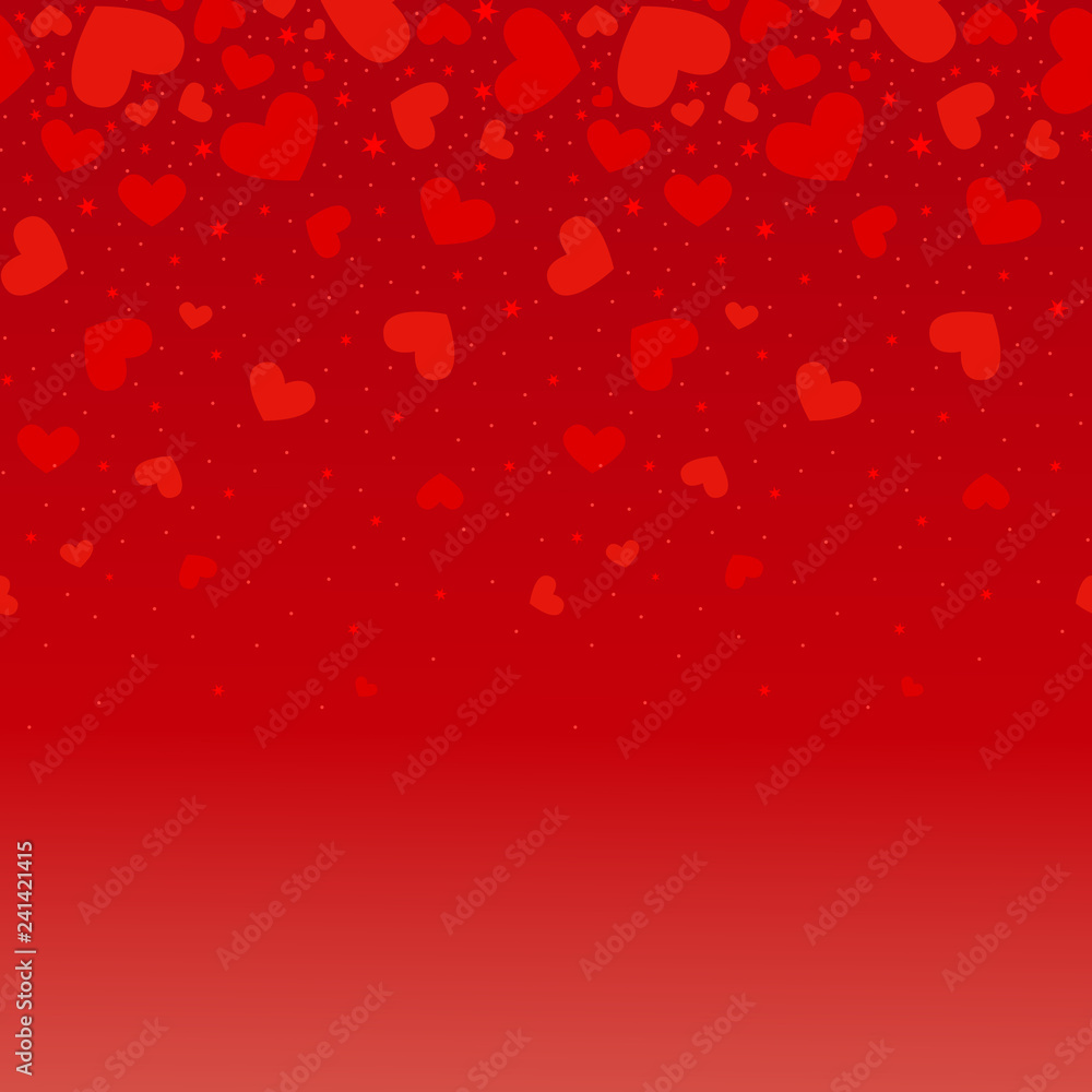 Happy Valentine’s day card background with hearts in red.