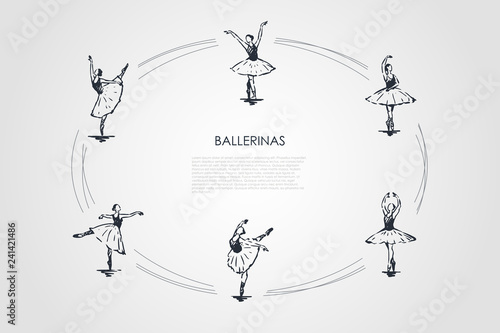 Ballerinas - women dancers in different dancing poses vector concept set