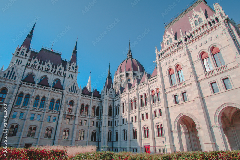 Hungarian parliament building - Orszaghaz, also known as the Parliament of Budapest, Hungary. House of the nation. Cultural heritage. Travel destination. Architectural theme. Lajos Kossuth square.