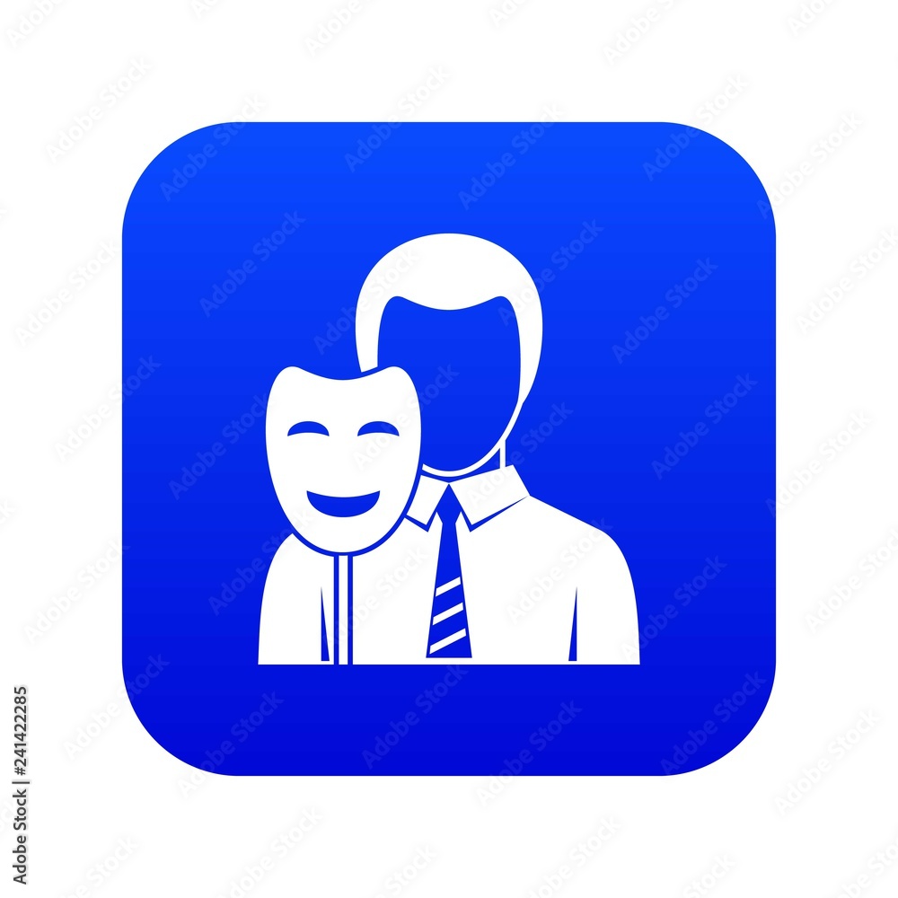 Businessman holding smile mask icon digital blue for any design isolated on white vector illustration