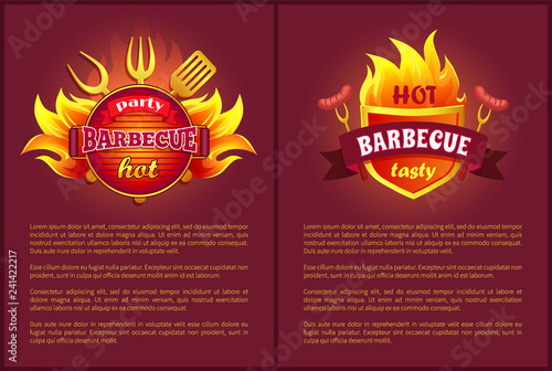 Hot Barbeque Vector Icons with Burning Badges