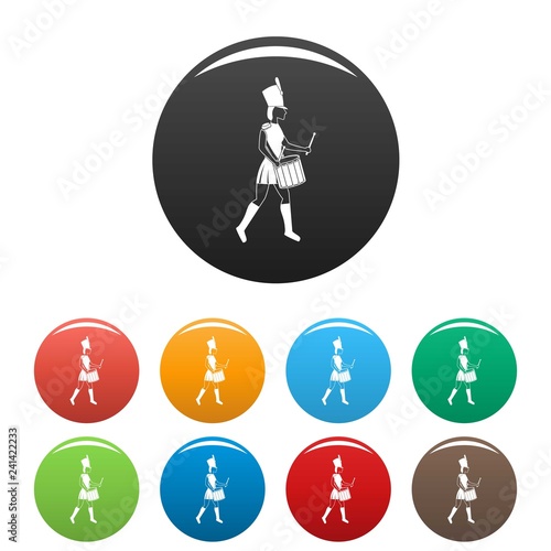 Woman drummer icons set 9 color vector isolated on white for any design