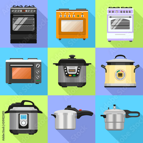 Cooker icon set. Flat set of cooker vector icons for web design