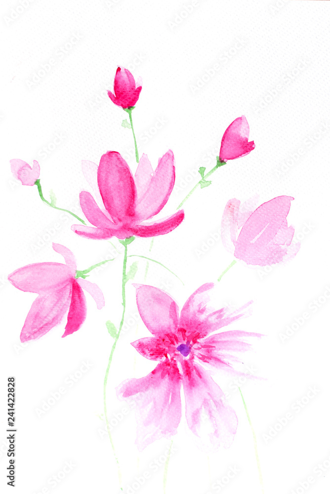 Hand drawn watercolor pink flower