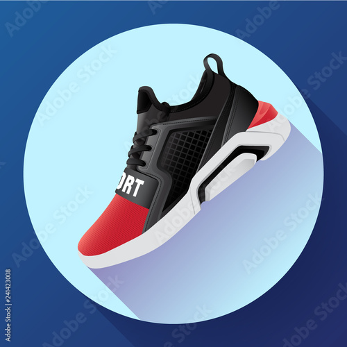 fitness sneakers shoes for training running shoe flat design with long shadow. Fitness app