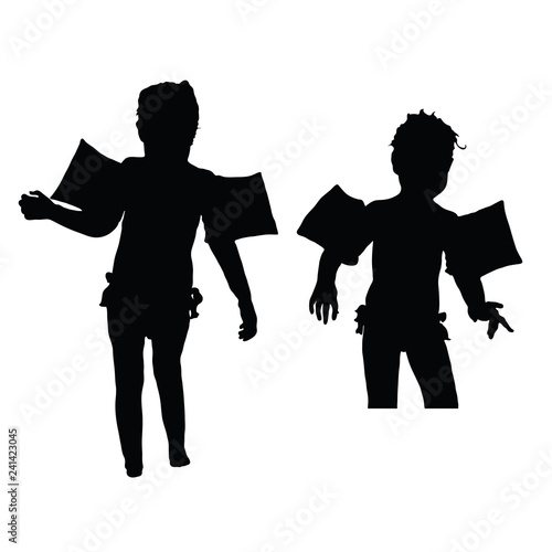 child silhouette from the beach on the white background
