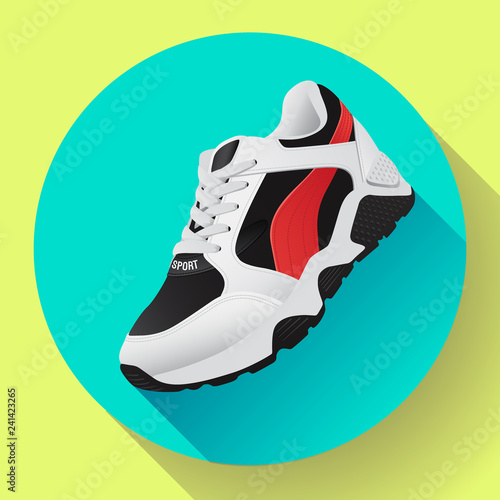 fitness sneakers shoes for training running shoe flat design with long shadow. Fitness app