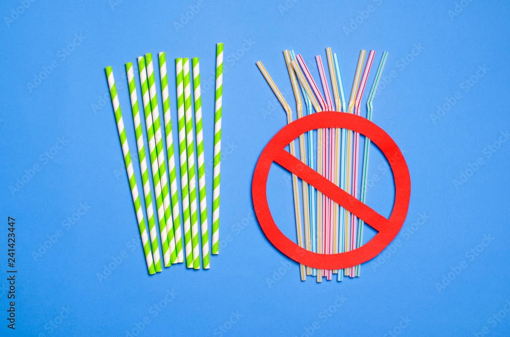 Say No to Plastic Straws, Plastic Pollution Concept, Top View Stock