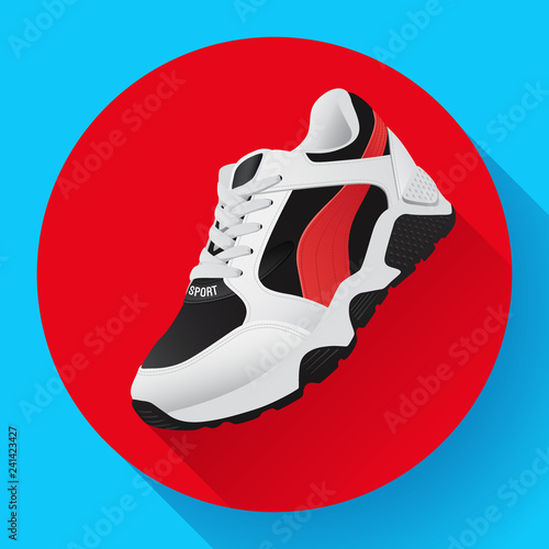 fitness sneakers shoes for training running shoe flat design with long shadow. Fitness app