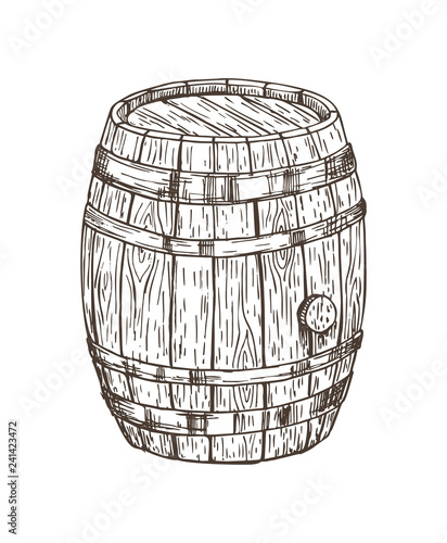 Wooden Keg for Alcohol Drinks Isolated Graphic Art