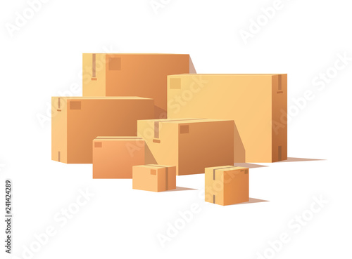 Realistic Packages with Adhesive Tape Isolated
