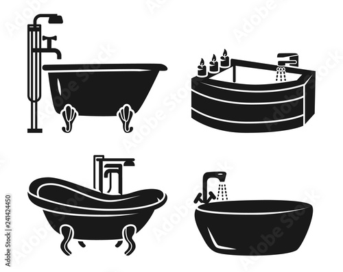 Bathtub icon set. Simple set of bathtub vector icons for web design on white background