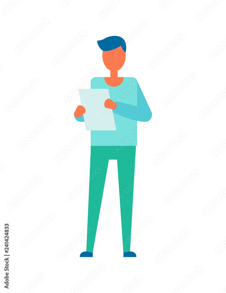 Person Reading Paper Page Vector Illustration