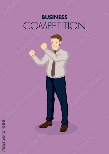Business Professional in Fighting Gesture for Business Competition Concept Vector Illustration