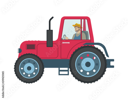 Tractor Man Driving Car Icon Vector Illustration