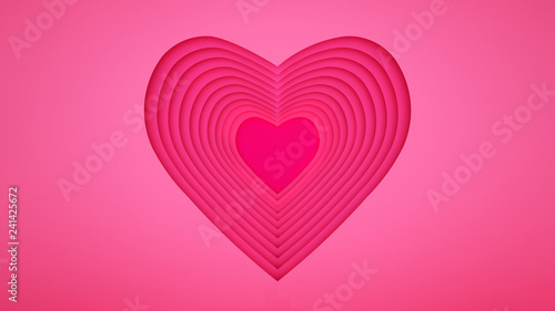 Pink hearts arranged in layers. Artwork for Valentine's Day. 3D illustration.