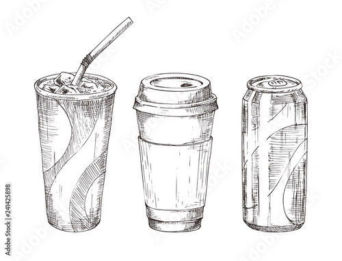 Take Away Drink Sketch Style Icon Set for Promo