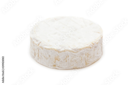 French camembert cheese isolated on a white studio background.