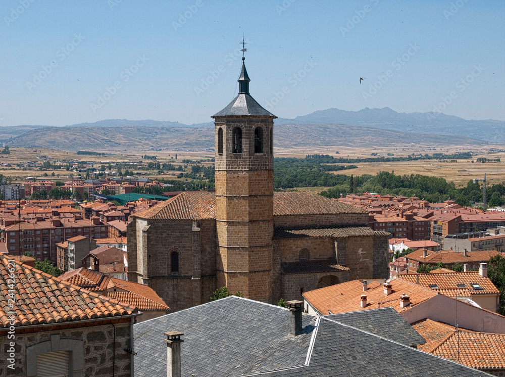 Church in Avila town. Elevated view from city wall.