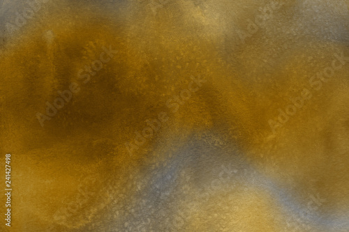 Gold luxury ink and watercolor textures on white paper background. Paint leaks and ombre effects. Hand painted vintage texture.