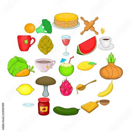 Vegetable snack icons set. Cartoon set of 25 vegetable snack vector icons for web isolated on white background