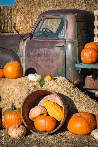 Old truck and pumpkins