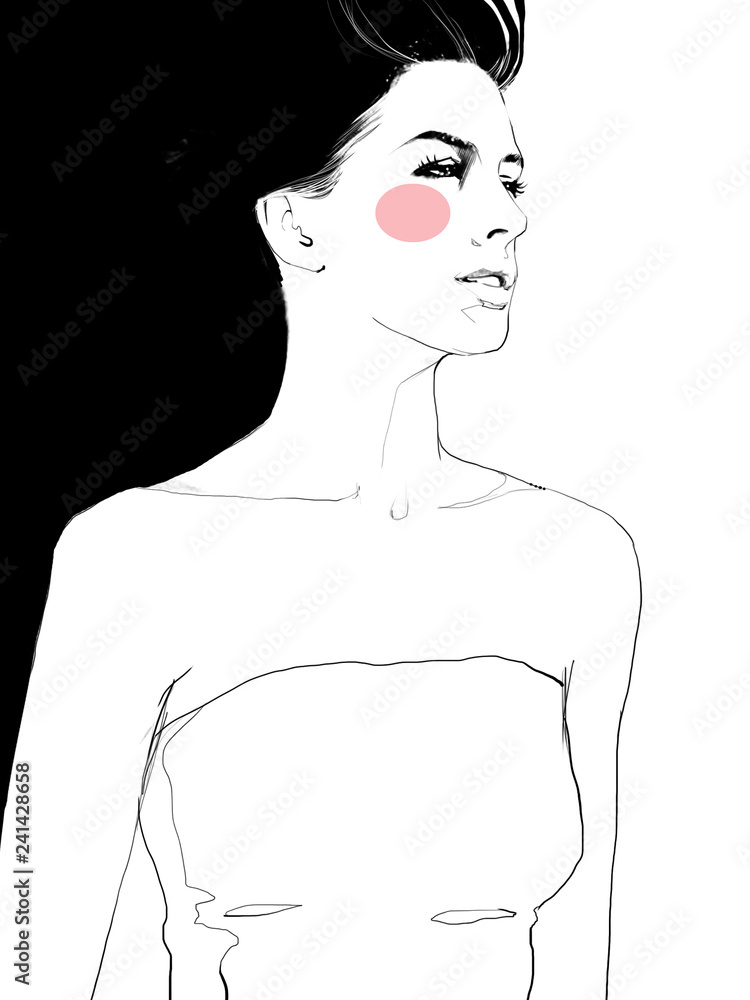 Young beautiful woman fashion-illustration watercolour draw portrait Young beautiful woman fashion-illustration watercolour draw portrait