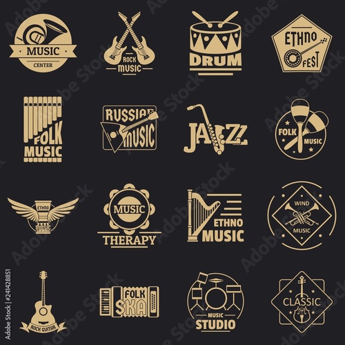 Musical instruments logo icons set. Simple illustration of 16 credit logo vector icons for web