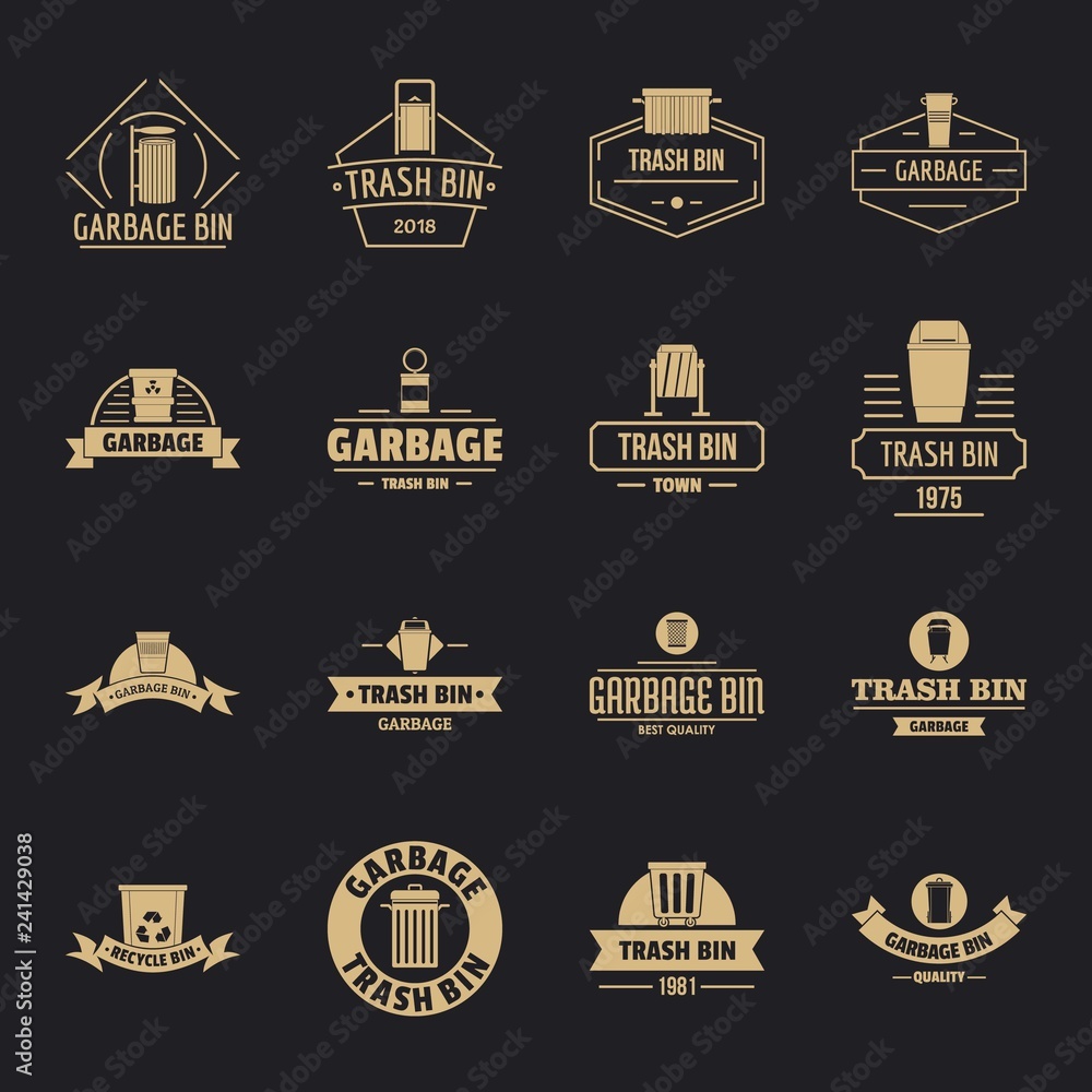 Trash bin logo icons set. Simple illustration of 16 trash bin logo vector icons for web