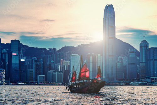 Retro small ship in Hong Kong harbour.