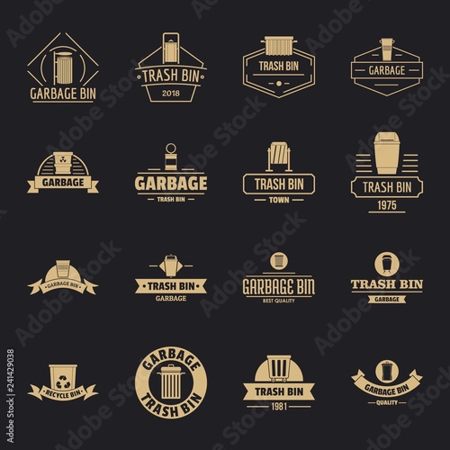 Trash bin logo icons set. Simple illustration of 16 trash bin logo vector icons for web